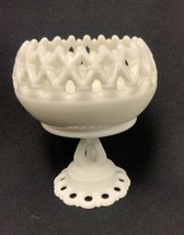 VTG Milk Glass Footed Pedestal Stand Westmoreland Compote Bowl Lattice W... - £23.80 GBP