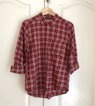 New Hollister Women Burgundy Red Plaid Flannel Long Sleeve Pocket Cotton Shirt M - £23.35 GBP