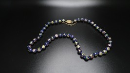 Antique Blue Cloisonne Necklace 14k Safety Chain 20  x 8mm NB4 - $91.23