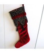 Quirkey Cranberry Red Black Velvet Christmas Stocking Gold Snowflakes Ta... - $9.90