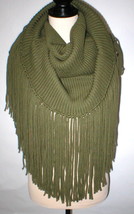 NWT Womens Worth New York Olive Green Dark 100% Wool Fringe Knit Scarf Soft Warm - £430.67 GBP