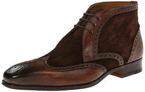 Handmade brown leather and suede men ankle high wingtip dress boots