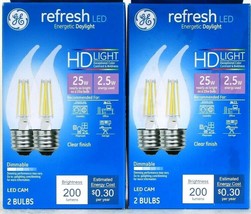 2 Boxes GE HD Light 2.5W Dimmable 200 Lumens Clear Finish LED CAM 2 Count Bulbs - $19.99