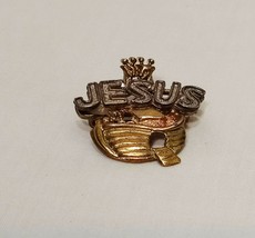 Noah&#39;s Ark JESUS Brooch Pin Gold Tone Vintage 1&quot; Religious Giraffes  - £12.02 GBP