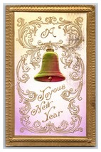 Gilt Bell and Border Scroll Joyous New Year Embossed Heavy Stock Postcard V17 - £7.89 GBP