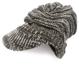 C C Brand Brim Visor Trim Ponytail Beanie Ski Hat Knitted Bun Cap Gray White Mix - £12.25 GBP