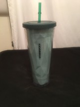 Starbucks 2012 Venti Cold Cup Chiseled Prism Tumbler w/Straw 24oz Mint G... - $13.55