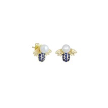 Colorful CZ Cute Pearl Bee Stud Earrings, Sku#ZX233 - $4.99