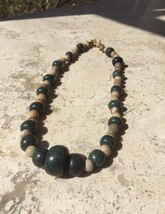 Guatemalan jade necklace Mayan jade jewelry dark green &amp; petrified wood - £42.15 GBP
