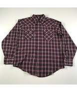 Vintage Levi&#39;s Western Shirt Mens L Blue Red Plaid Pearl Snaps Long Slee... - £22.33 GBP