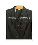 Vintage Club Z Demin Blouse Women&#39;s Size 3X Shirt Black 3/4 Sleeve Metal... - $18.80