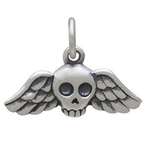 Sterling Silver Mini Winged Skull Charm 12x17mm - £8.54 GBP