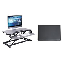 Rocelco Standing Desk Converter and Floor Mat - 31.5 Inch Sit Stand Up Dual Moni - £235.62 GBP