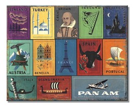 Pan AM Airlines Plane Euro Stamps Service Retro Wall Décor Metal Sign Li... - £12.65 GBP