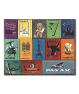 Pan AM Airlines Plane Euro Stamps Service Retro Wall Décor Metal Sign Li... - £12.45 GBP