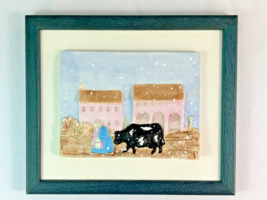 Farm Cow Wood Framed Ceramic Wall Raised Picture Barattolo Italy - Itali... - $276.80 MXN