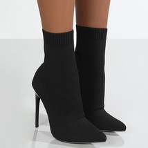 Women Boots Short High Heels Shoes For Women Autumn Winter Botas Mujer Knitted A - £30.54 GBP