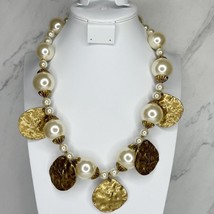 Chico&#39;s Chunky Faux Pearl Beaded Gold Tone Necklace - £13.19 GBP