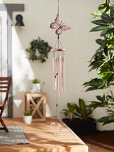 Butterfly and Heart Wind Chimes Iron and Pine Wood Amazing Sound - £29.19 GBP