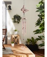 Butterfly and Heart Wind Chimes Iron and Pine Wood Amazing Sound - $36.95