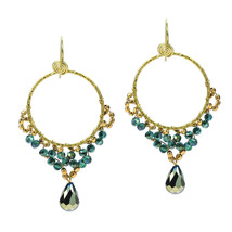 Elegant Belle Princess Green Crystal Teardrop Dangle Brass Earrings - £11.20 GBP