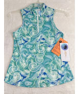 Gottex Women&#39;s Golf Tennis Sleeveless Top 1/4 Zip Mock Paisley Blue Prin... - $39.07 CAD