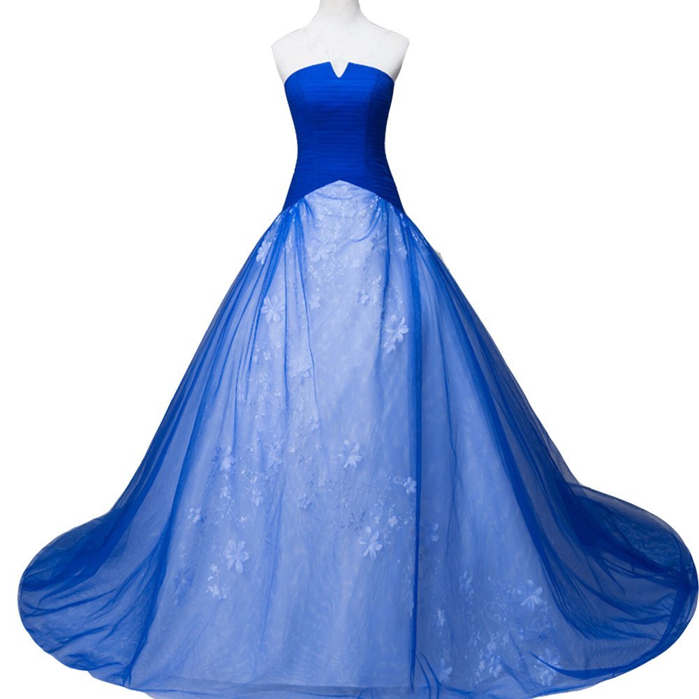 Kivary White and Royal Blue Gothic Bridal Wedding Dresses Floral Lace Inside Cus