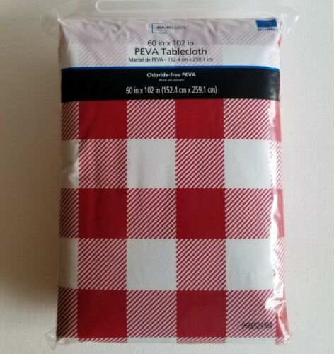 Summer Picnic Vinyl Tablecloth 60 x 102 Red White Checked Buffalo Plaid Gingham - £18.08 GBP