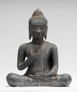 Antik Khmer Stil Bronze Buddha Statue Dharmachakra Teaching Mudra - 34cm... - $1,113.23