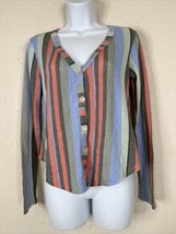 Hiatus Womens Size S Colorful Stripe Thermal V-neck Button Up Shirt Long... - £6.31 GBP