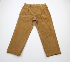 Vintage Lands End Mens 36x27 Faded Pleated Wide Leg Corduroy Chino Pants Brown - £34.91 GBP