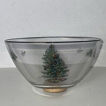 Spode Christmas Tree Clear Glass Salad Bowl 9&quot; Gold Rim With Original Box - $19.31