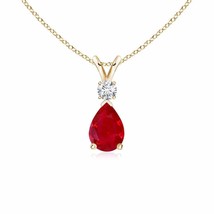 Authenticity Guarantee 
ANGARA 7x5MM Ruby Teardrop Pendant with Diamond for W... - £1,437.79 GBP