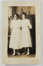 RPPC Ladies White Dresses Short Hair Faux Cabinet Studio Backdrop Postcard R2 - £7.02 GBP