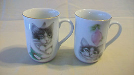 PAIR OF PORCELAIN COFFEE TEA MUGS, CHRISTMAS KITTENS from OTAGIRI, JONAH&#39;S - £31.97 GBP