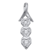 10k White Gold Womens Round Diamond Triple Trinity Heart Drop Pendant 1/20 Cttw - £103.09 GBP