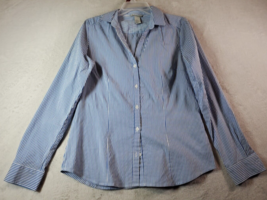 H&amp;M Shirt Womens Size 12 Blue White Striped Long Sleeve Collared Button Down - £6.76 GBP