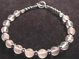 Rose Quartz &amp; Sterling Silver Bali Bead Bracelet 7.5&quot;  925 SS - $15.05