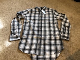 PacSun Men Shirt Medium Longer Fit Flannel Casual Button-Down Plaid Black NWT - £18.39 GBP