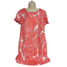 Grace Elements Shift Dress Small Orange White Paisley Boat Neck Short Sl... - $18.71