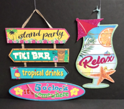 Tiki Bar Glitter Beach Party Palms Fun Tropical Drinks Decor Sign Lot (Qty 3) - $19.99