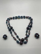 Vintage W German Blue Red Earring Necklace Set 18&quot; NB2 - $49.50