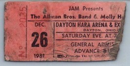 Vintage Allman Brothers Bande Ticket Stub Décembre 26 1981 Dayton Ohio - $44.54