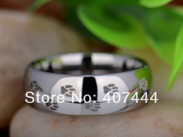 Free Shipping JEWELRY Hot Sales 8MM Shiny Silver Dome Dog Print Pet Ring Men&#39;s T - £30.93 GBP