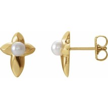 14k Yellow Gold Cultured White Freshwater Pearl Cross Earrings - £357.61 GBP