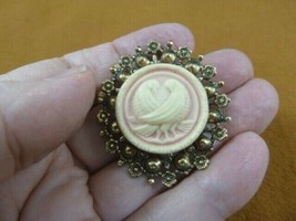 (cs7-27) DOVES bird CAMEO ivory pink round Pin Jewelry brooch PENDANT necklace - £22.91 GBP