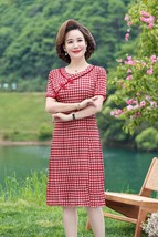 Fashion Chinese National Clothes Women Summer Cheongsam Short Dress Retro Plaid  - £72.92 GBP