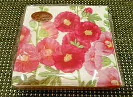 Caspari Beverage Paper Drink Napkins Hollyhocks 20 Triple-Ply Cocktail N... - $9.99