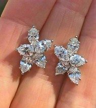 4.50 Ct Pear Marquise Cut Cluster Stud Earrings 14K White Gold Finish - £92.65 GBP