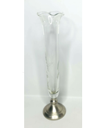 Vintage Web Pewter and Etched Crystal Wheat Pattern Bud Vase Scalloped 11&quot; - €21,48 EUR